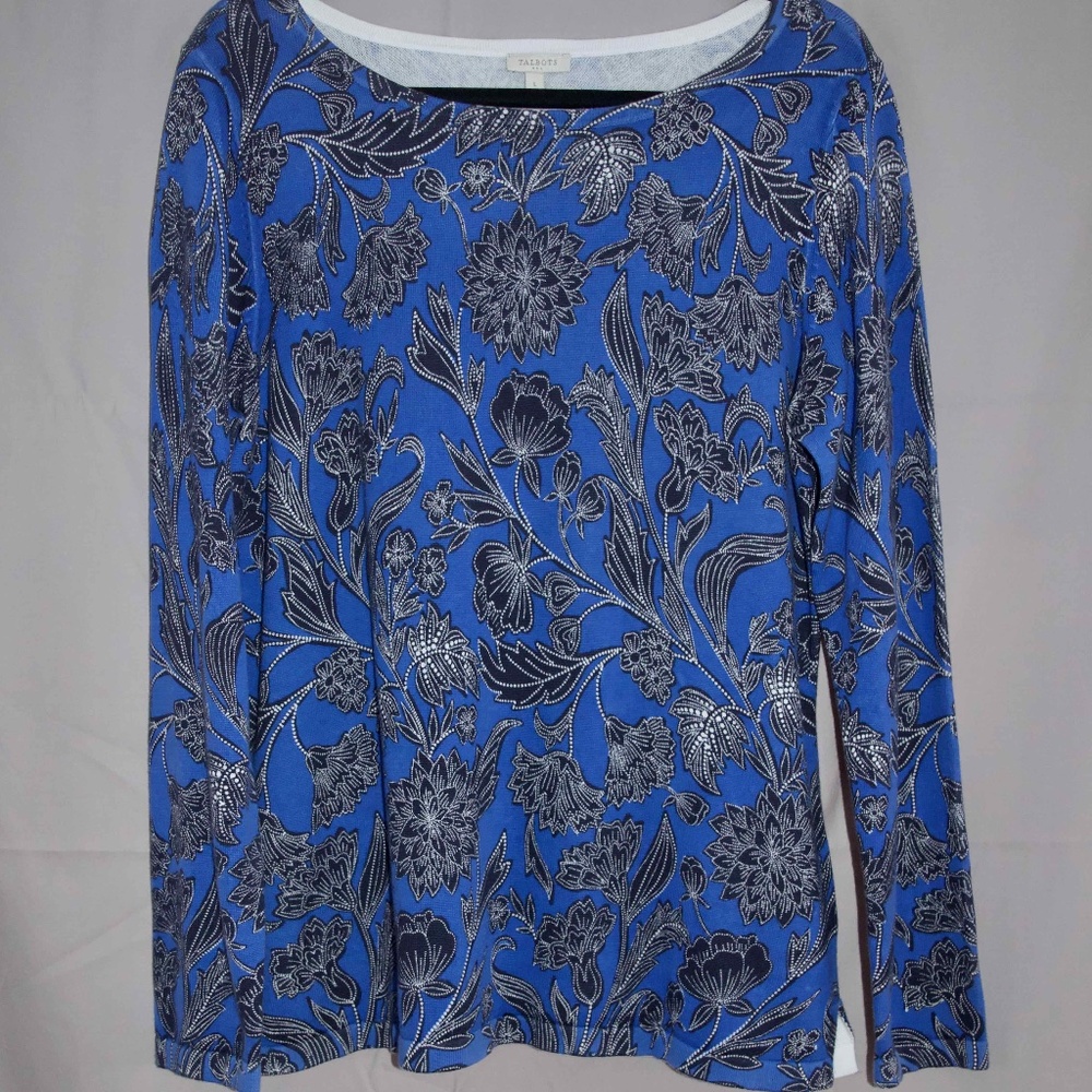 Talbots Blue Pullover Sweater with Black Pattern NWT